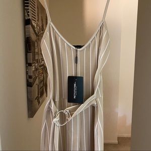 Petite stone pinstripe o-ring belt jumpsuit